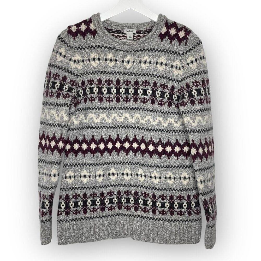 LL L.L. Bean 100% Lambs Wool Fair Isle Nordic Sweater Crewneck Womens Size Small